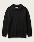 FASHION - Tonal Geometric Jacquard Polo – Onyx Black
