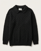 FASHION - Tonal Geometric Jacquard Polo – Onyx Black
