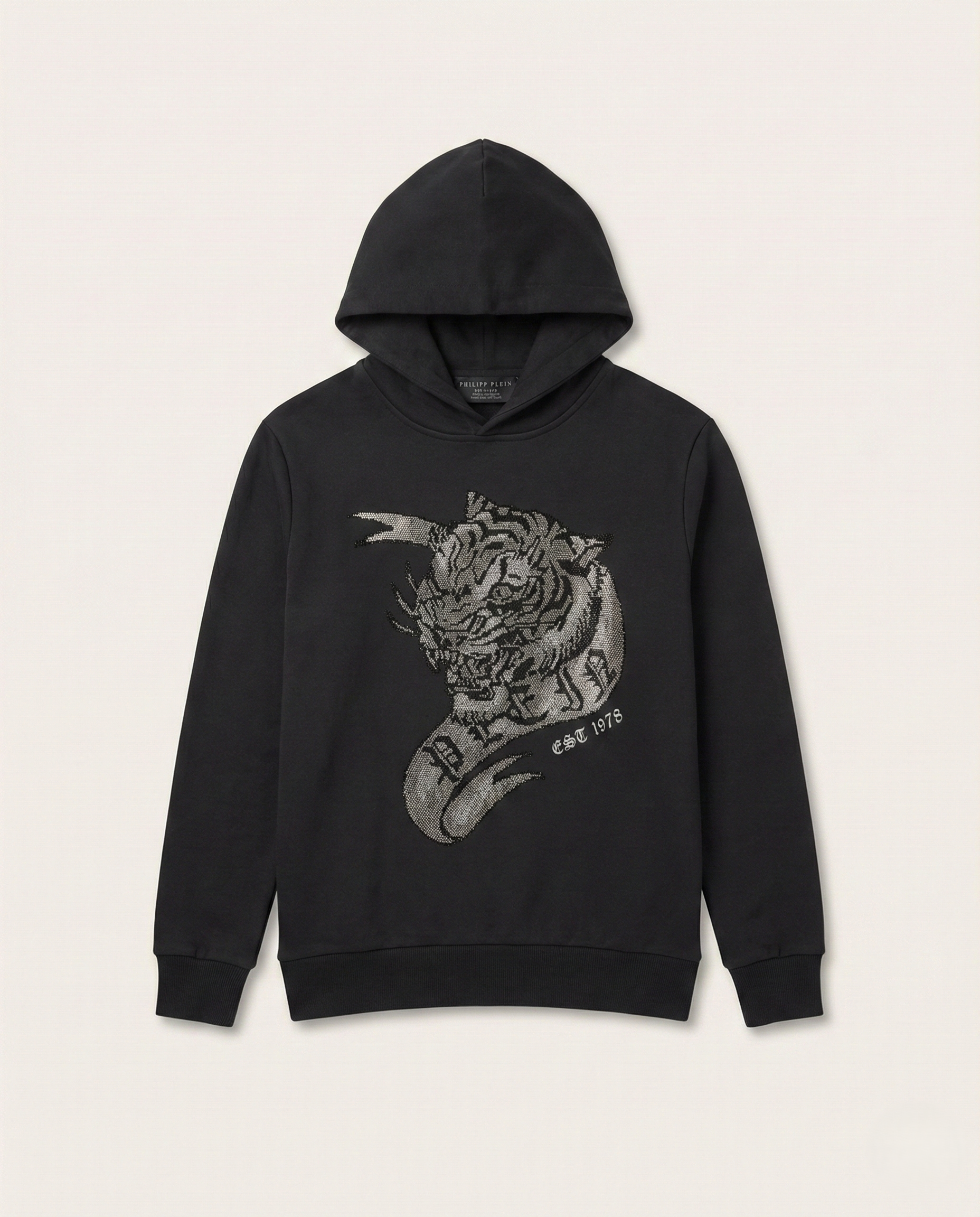 Philipp Plein - 'Platinum Tiger' Crystal Embellished Hoodie - Black