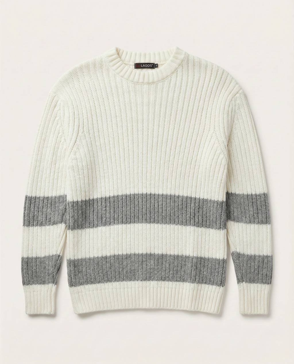 LAGOS - Signature Ribbed Knit Crewneck – Ivory & Slate Grey