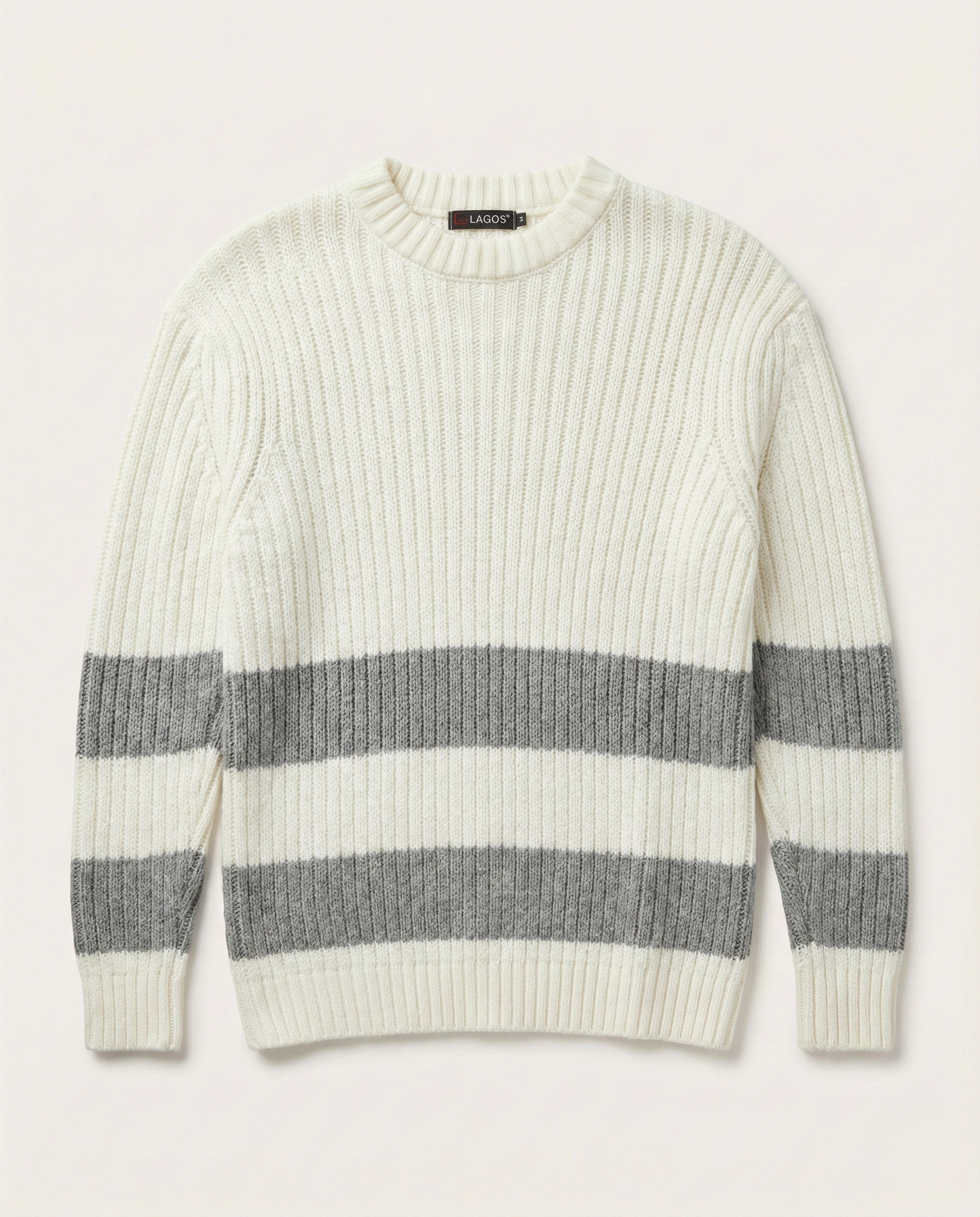 LAGOS - Signature Ribbed Knit Crewneck – Ivory & Slate Grey
