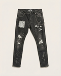 2Y Premium - Distressed Paint-Splatter Jeans with Chain | Vintage Black