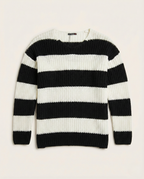 LAGOS - Bold Stripe Heavy-Gauge V-Neck – Noir & Ivory