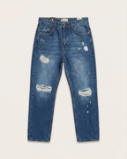 2Y Premium - Distressed Urban Tapered Jeans – Vintage Medium Blue