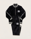 Dolce & Gabbana - Luxury Black Velvet Tracksuit Set – DG Logo & White Stripe Detail