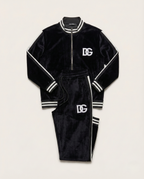 Dolce & Gabbana - Luxury Black Velvet Tracksuit Set – DG Logo & White Stripe Detail