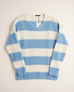 LAGOS - Heavy-Gauge Azure Stripe V-Neck – Sky Blue & Ivory
