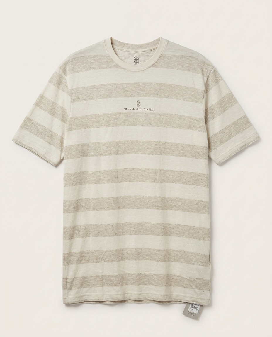 Brunello Cucinelli - Striped Cotton-Linen T-Shirt - Oatmeal & Cream