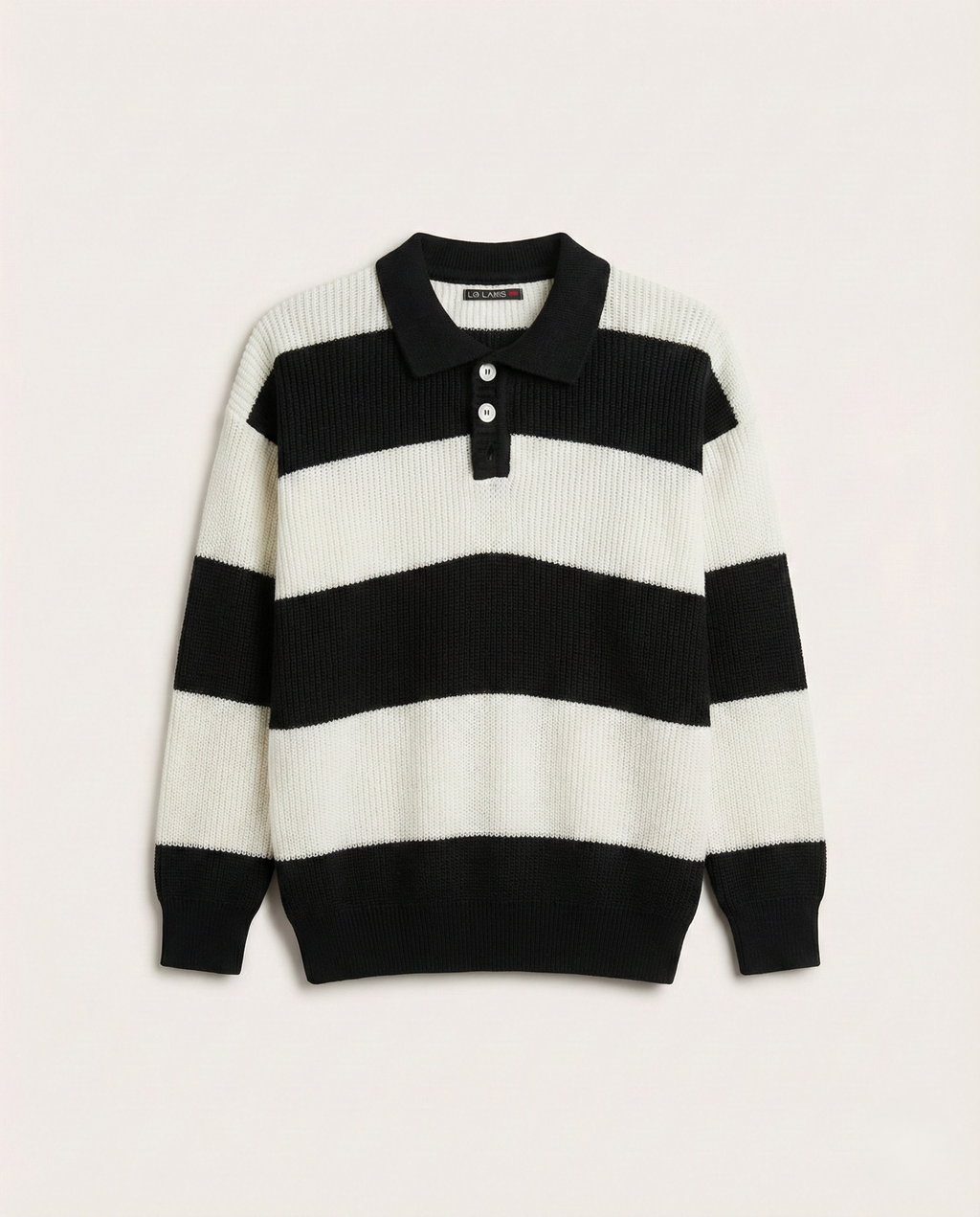 Lagos - Signature Block-Stripe Knit Polo – Black/Ecru