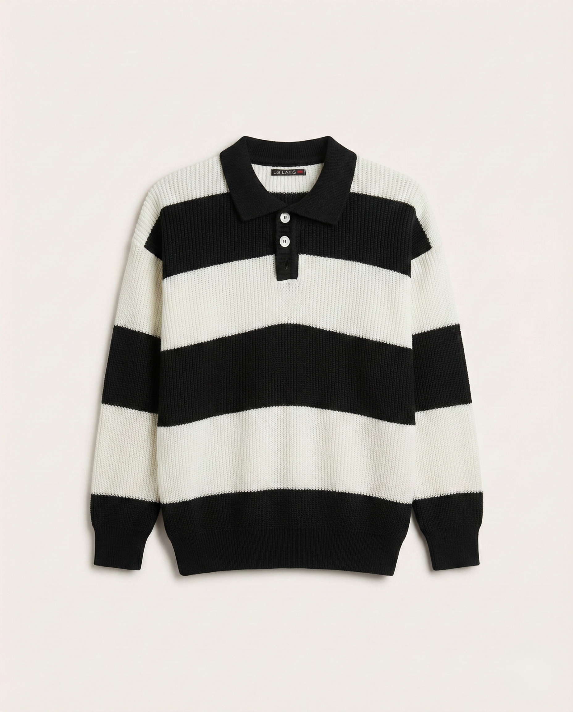 Lagos - Signature Block-Stripe Knit Polo – Black/Ecru