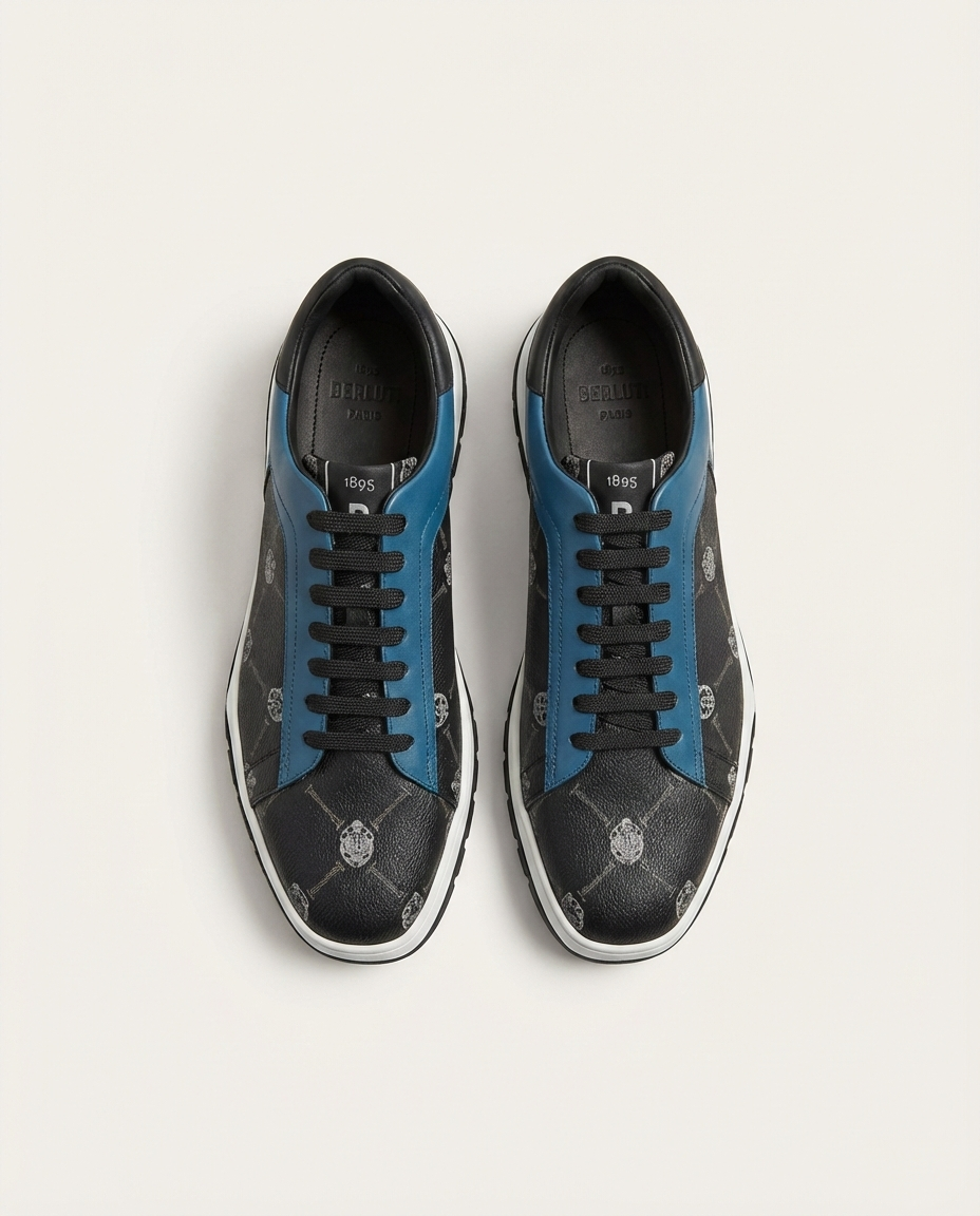 Berluti Signature Crest Canvas & Leather Sneakers - Black/Blue
