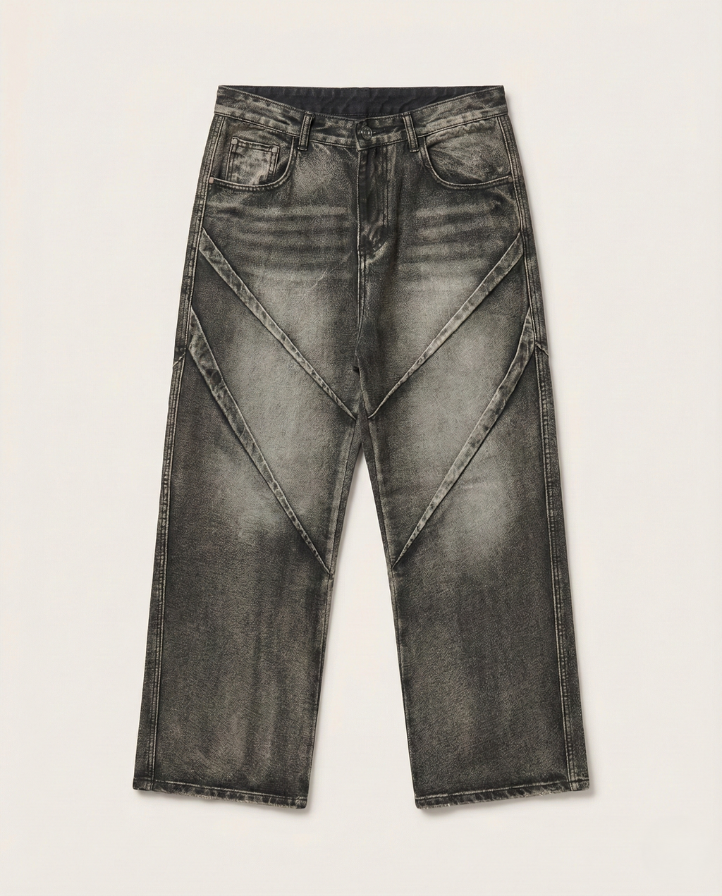 Fashion - Vintage Wash Geometric Panel Wide-Leg Jeans – Faded Charcoal