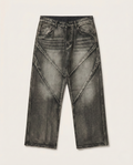 Fashion - Vintage Wash Geometric Panel Wide-Leg Jeans – Faded Charcoal