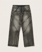 Fashion - Vintage Wash Geometric Panel Wide-Leg Jeans – Faded Charcoal