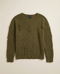 M2Y - Men's Distressed "Destroyed" Knit Sweater - Olive Green