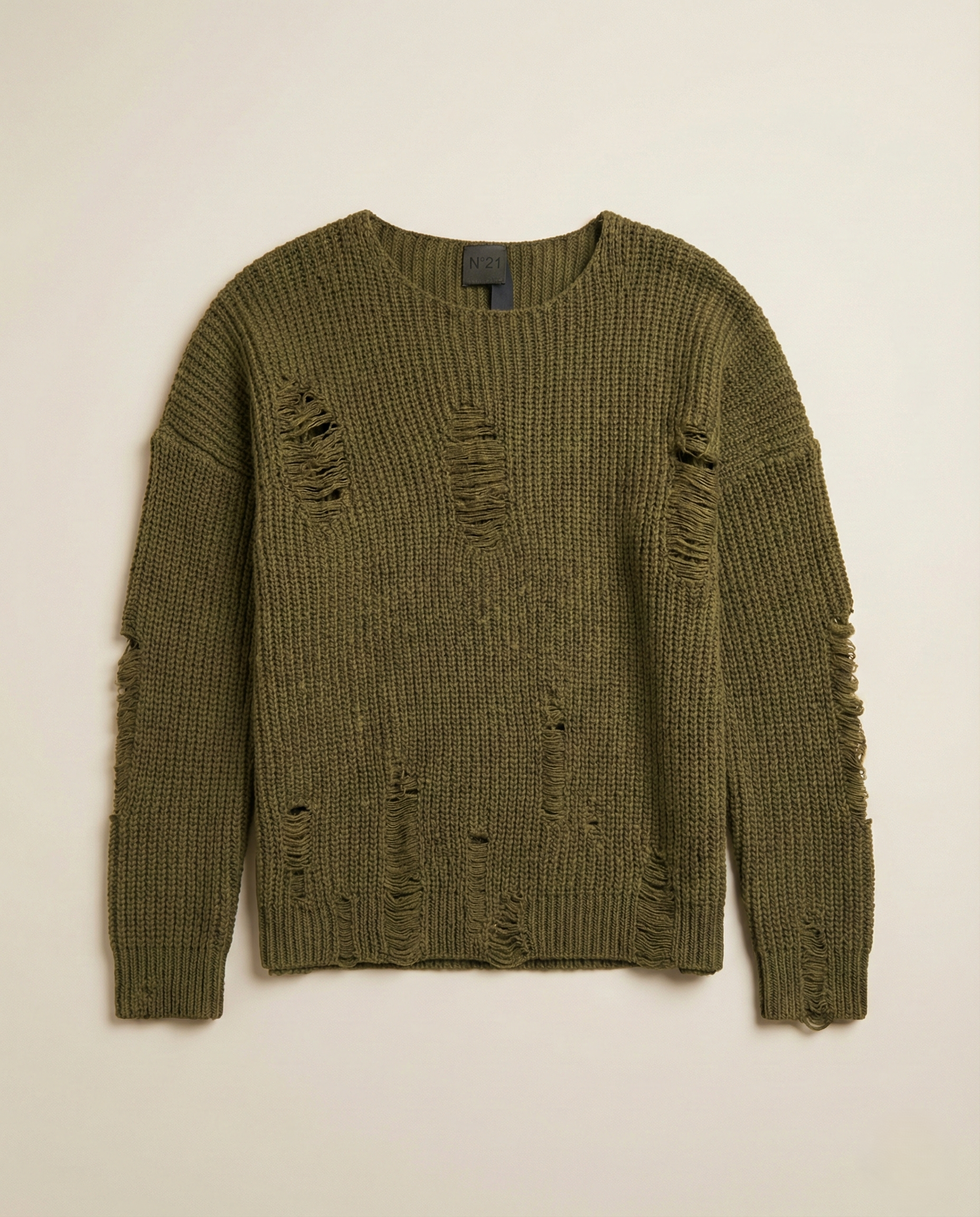 M2Y - Men's Distressed "Destroyed" Knit Sweater - Olive Green