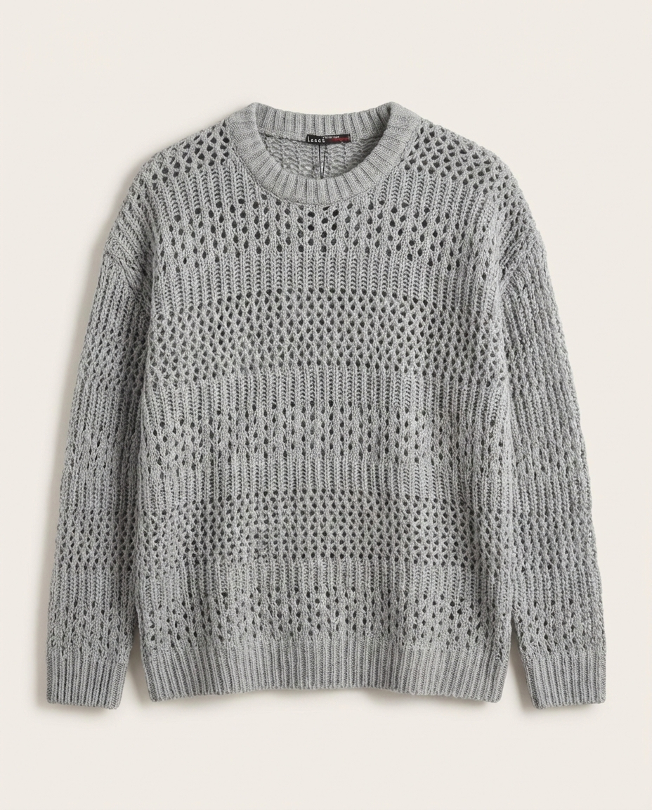 LAGOS - Open-Gauge Slate Grey Knit Crewneck