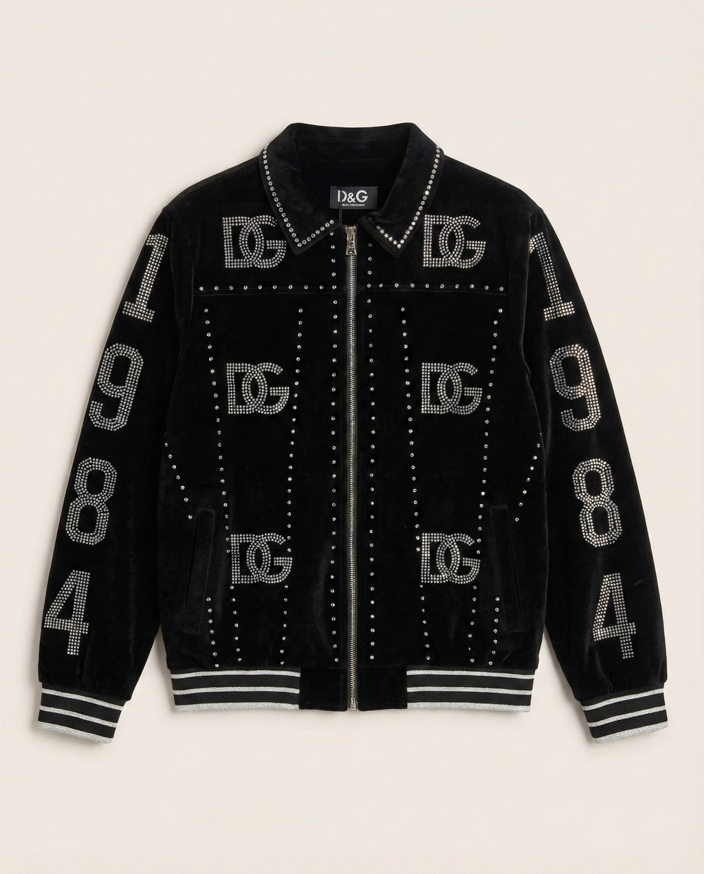 Dolce & Gabbana - "1984" Rhinestone Embellished Velvet Bomber Jacket | Black