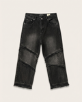 Fashion - Streetwear Relaxed Fit Black Denim Jeans with Frayed Seams