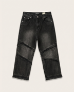Fashion - Streetwear Relaxed Fit Black Denim Jeans with Frayed Seams