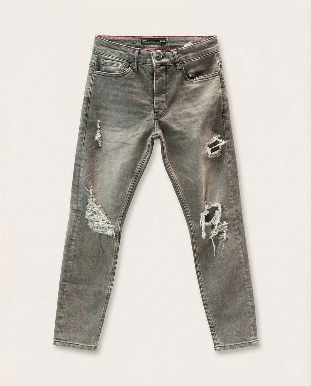 2Y DNM - Premium Distressed Grey Wash Tapered Jeans