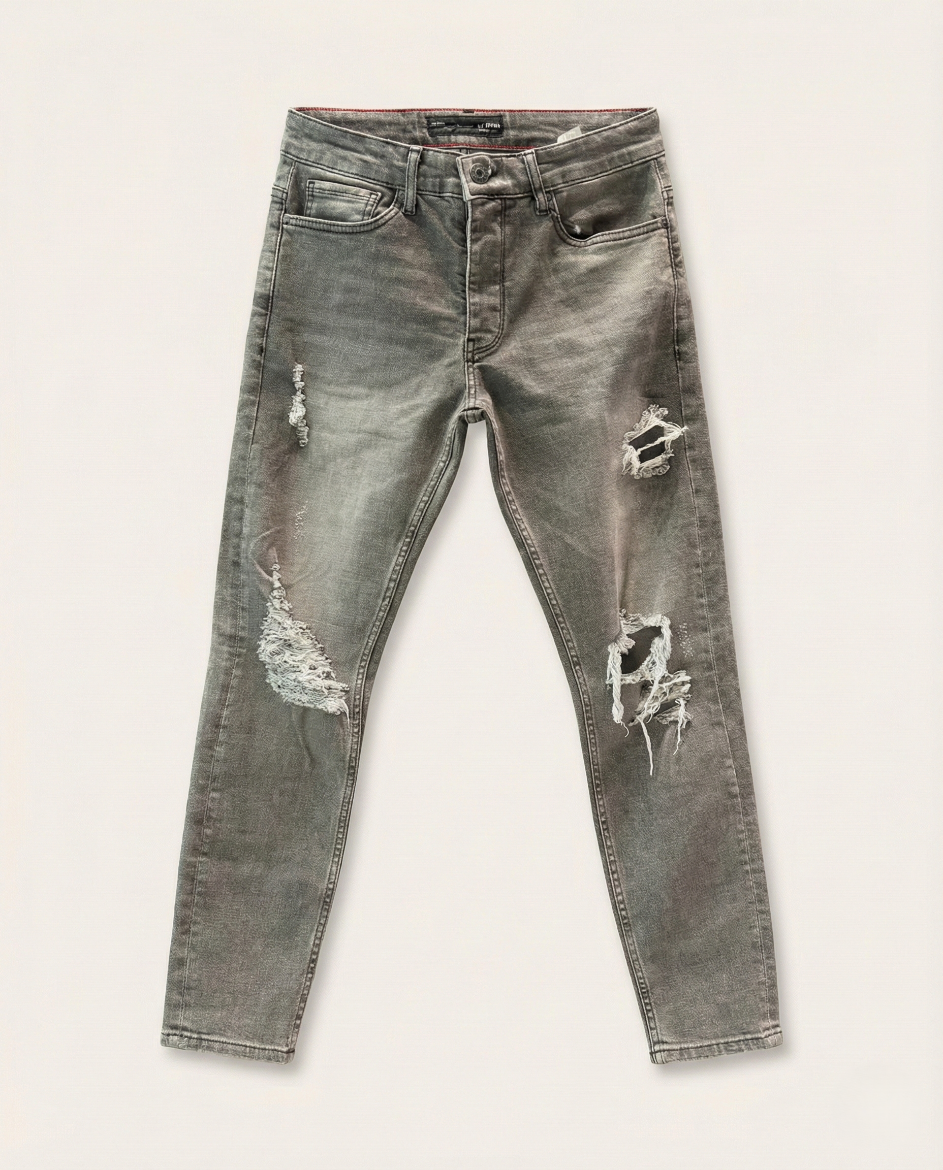 2Y DNM - Premium Distressed Grey Wash Tapered Jeans