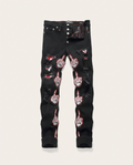 Philipp Plein - "Middle Finger" Skeleton Patch Distressed Jeans - Black