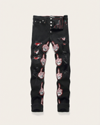 Philipp Plein - "Middle Finger" Skeleton Patch Distressed Jeans - Black