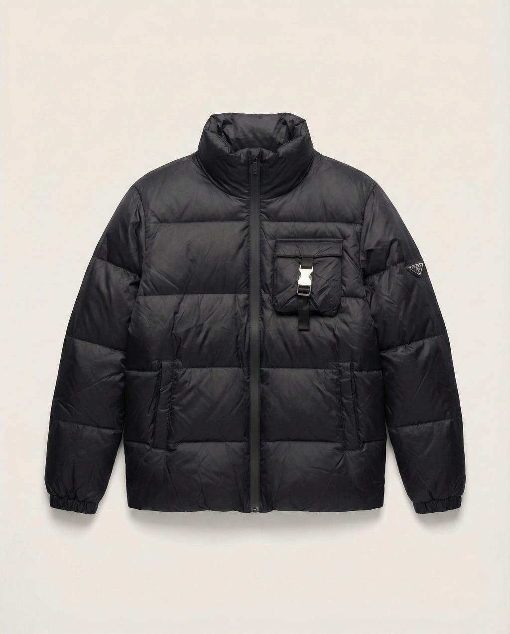 Prada - Re-Nylon Technical Down Jacket with Buckle Detail - Black