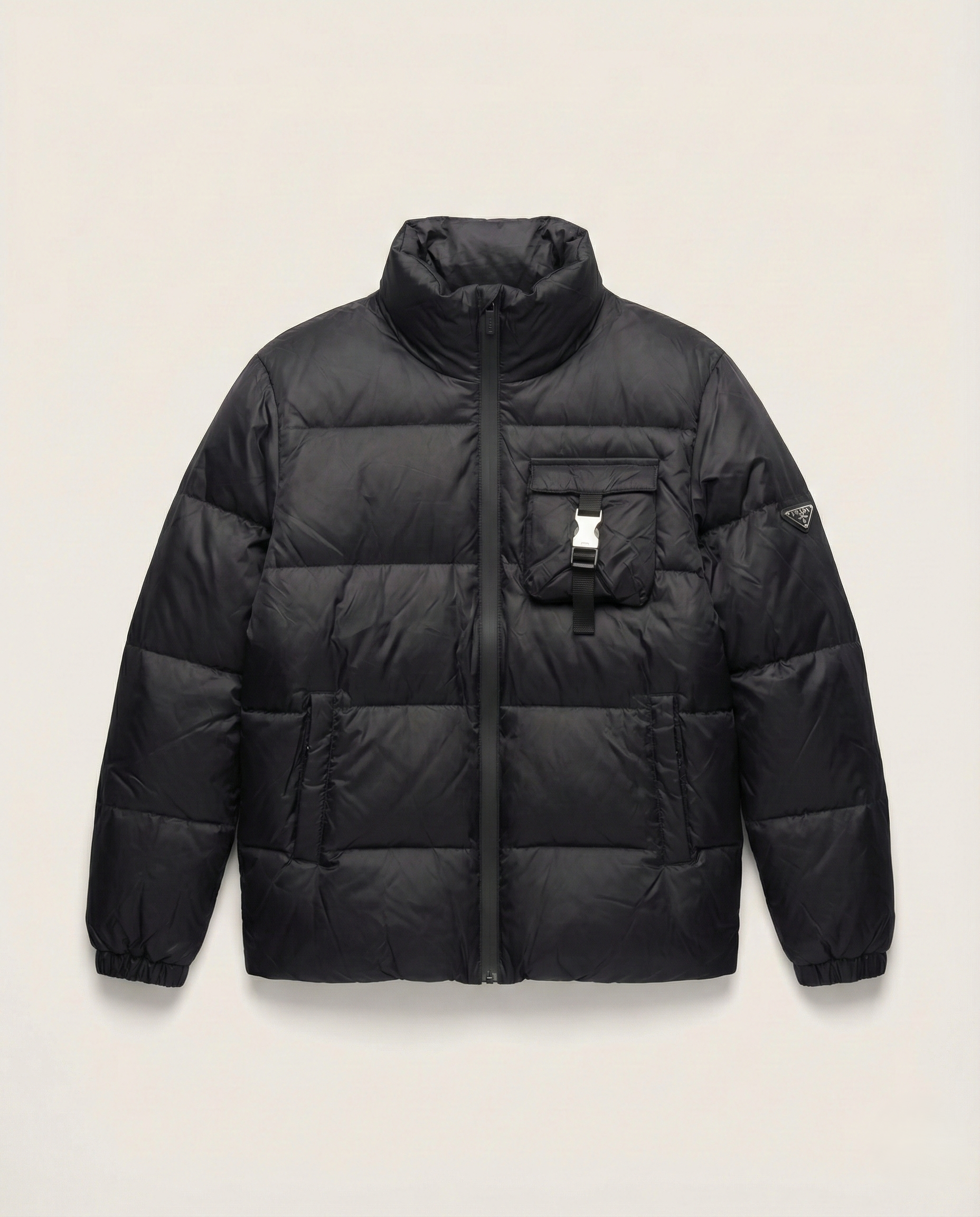 Prada - Re-Nylon Technical Down Jacket with Buckle Detail - Black