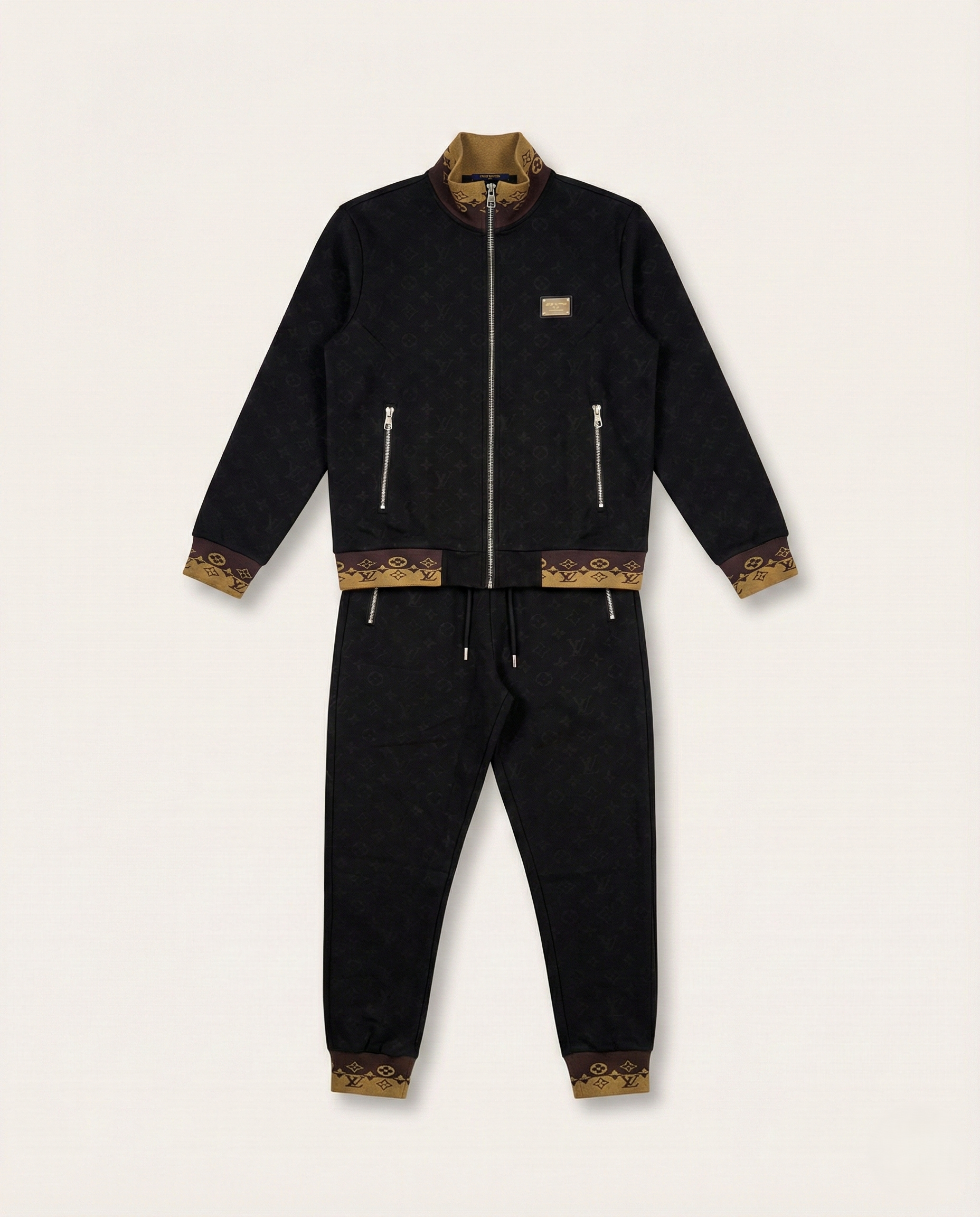 Louis Vuitton - Monogram Embossed Technical Tracksuit Set – Black & Gold