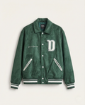 Zara "Grand Opening" Suede-Effect Varsity Jacket - Forest Green