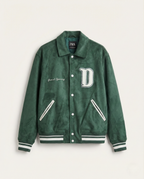 Zara "Grand Opening" Suede-Effect Varsity Jacket - Forest Green