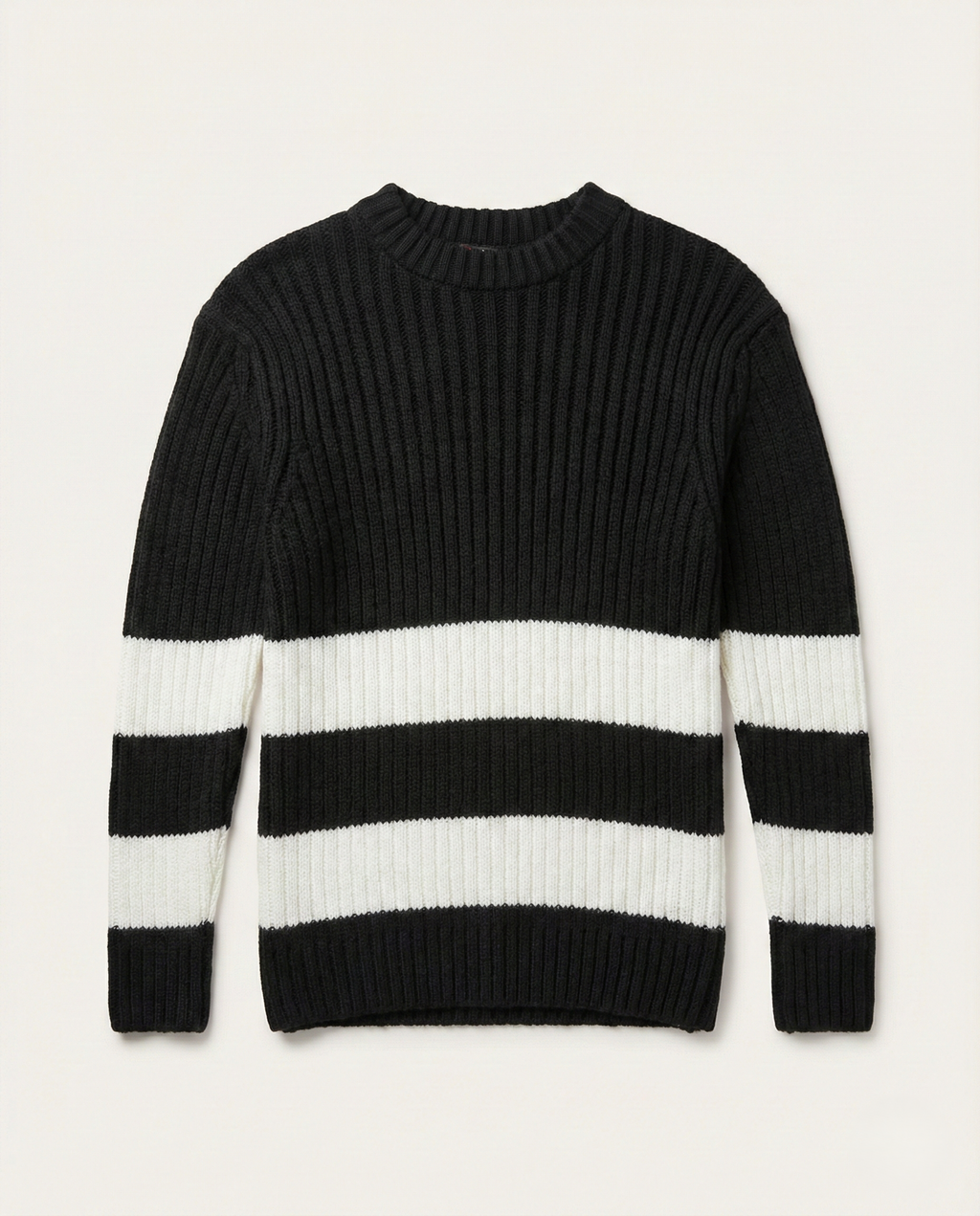 Lagos - Heavyweight Ribbed Knit Sweater with Bold Block Stripes - Black/White