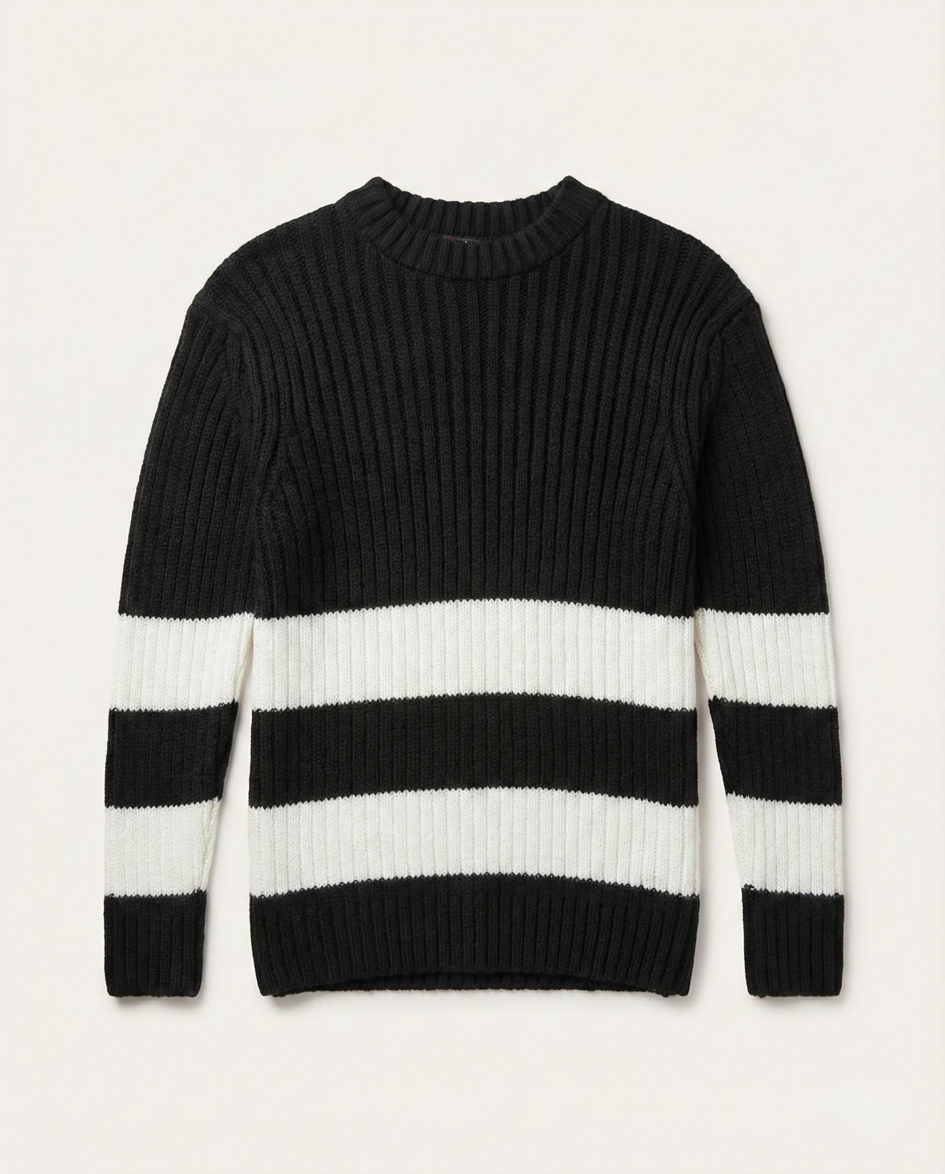 Lagos - Heavyweight Ribbed Knit Sweater with Bold Block Stripes - Black/White
