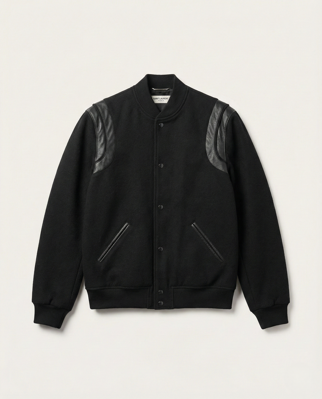 Saint Laurent - Iconic Teddy Jacket - Black Wool with Leather Trim