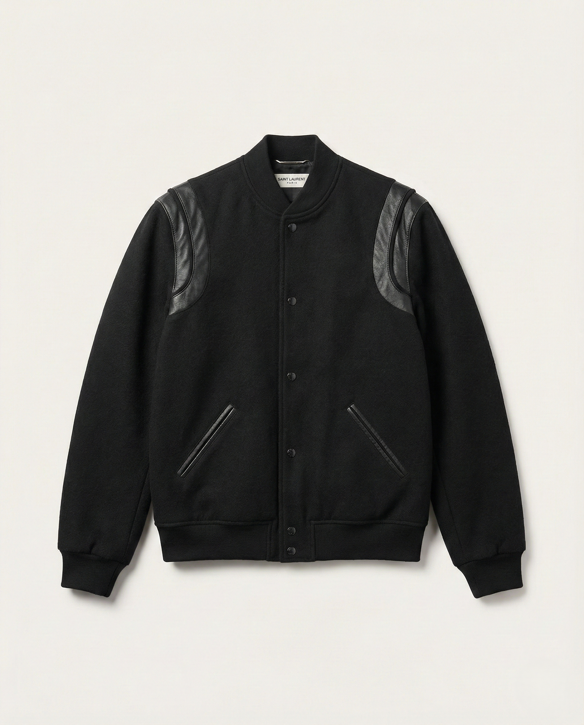 Saint Laurent - Iconic Teddy Jacket - Black Wool with Leather Trim