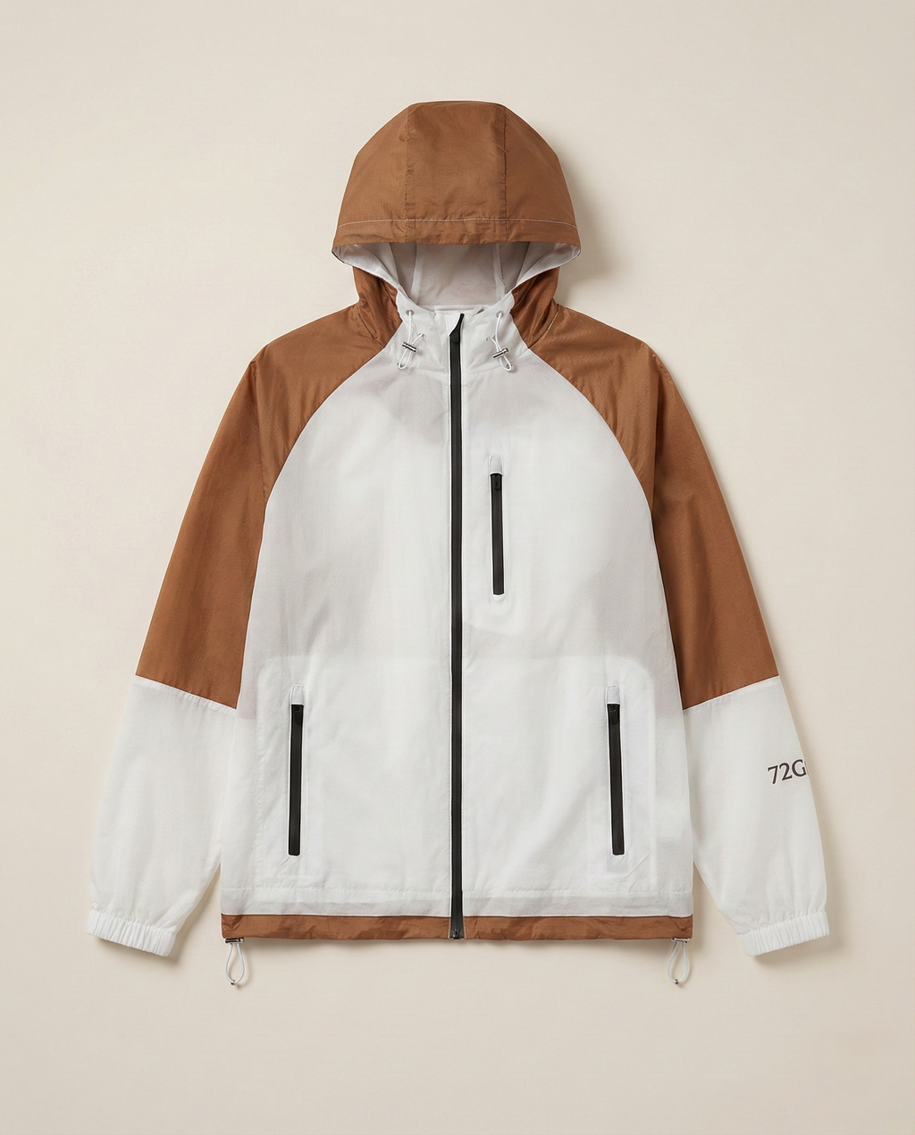 Zenia - Men's Color-Block Performance Windbreaker - White/Bronze