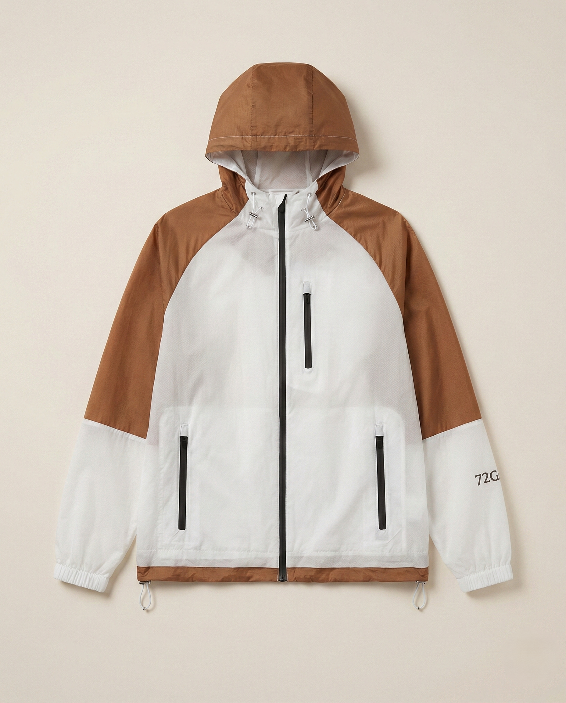 Zenia - Men's Color-Block Performance Windbreaker - White/Bronze