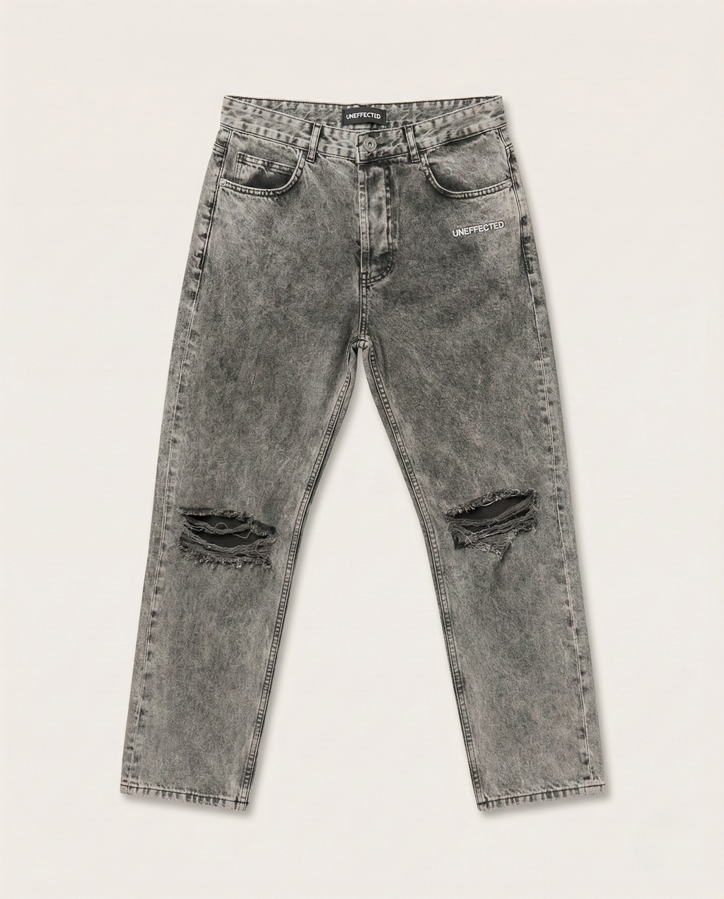 Uneffected - Distressed Charcoal Acid Wash Jeans | Signature Embroidery