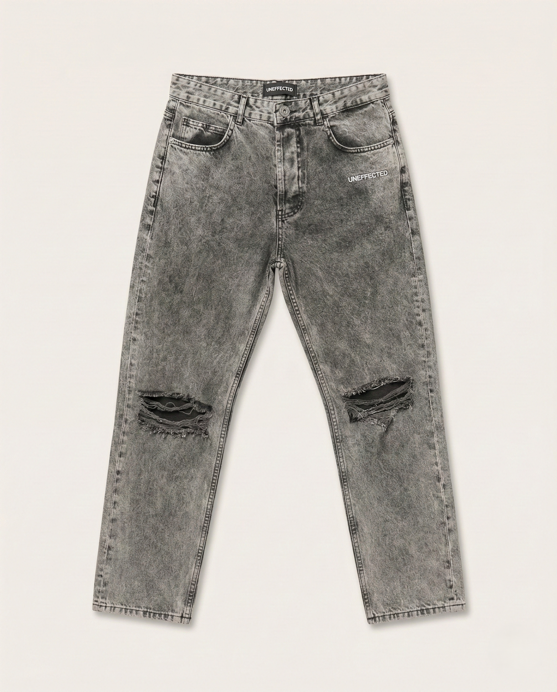 Uneffected - Distressed Charcoal Acid Wash Jeans | Signature Embroidery