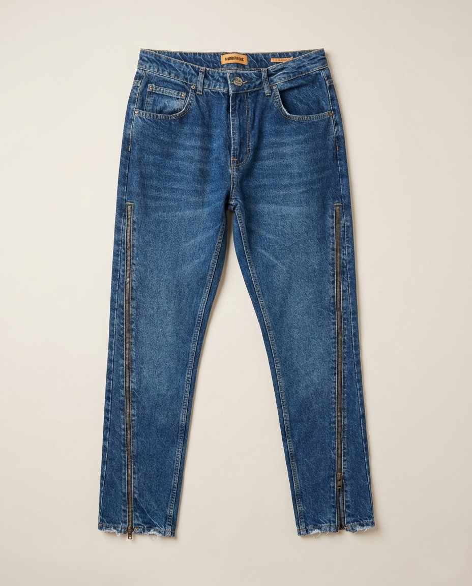 2Y Premium - Side-Zip Detail Slim Jeans | Mid-Blue Stone Wash