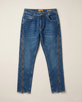 2Y Premium - Side-Zip Detail Slim Jeans | Mid-Blue Stone Wash