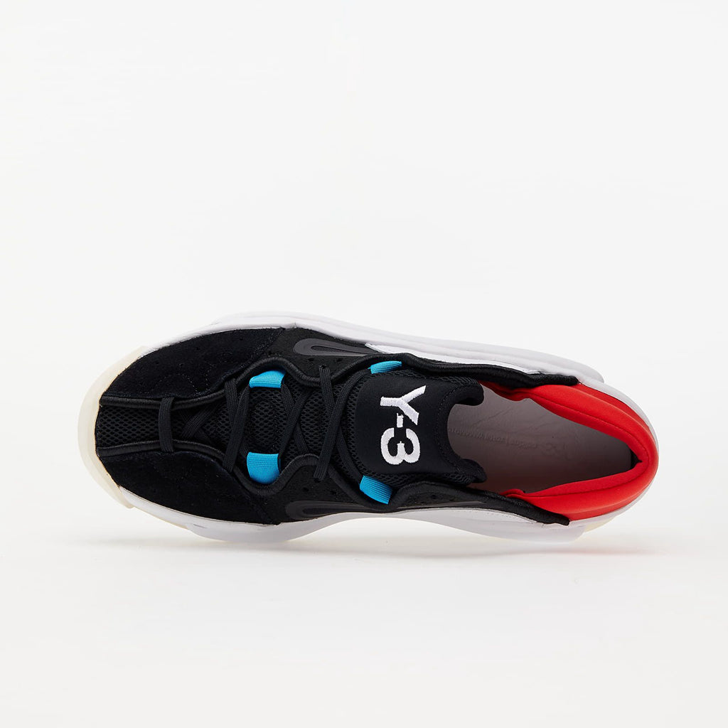 Y-3 Hicho - Platform Sneakers in Black Suede & Mesh with Red Accent