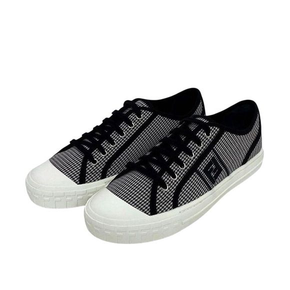 Fendi - Houndstooth Knit Low-Top Sneakers - Black/White