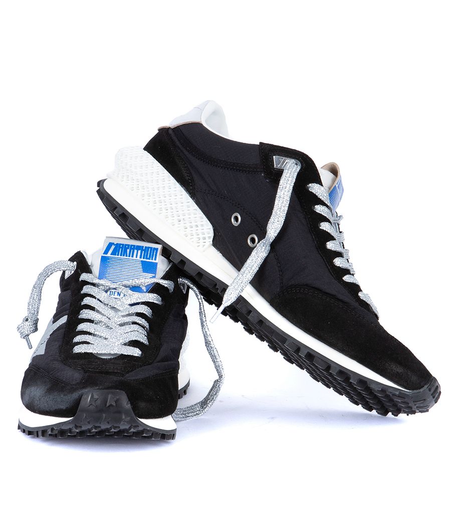 Golden Goose Marathon - Sneakers in Black with Silver Star & Laces