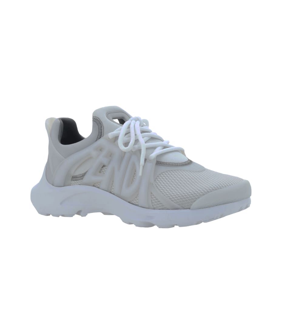 Fendi - Flow White Mesh & Logo Cage Sneakers