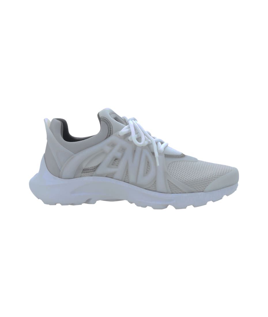 Fendi - Flow White Mesh & Logo Cage Sneakers