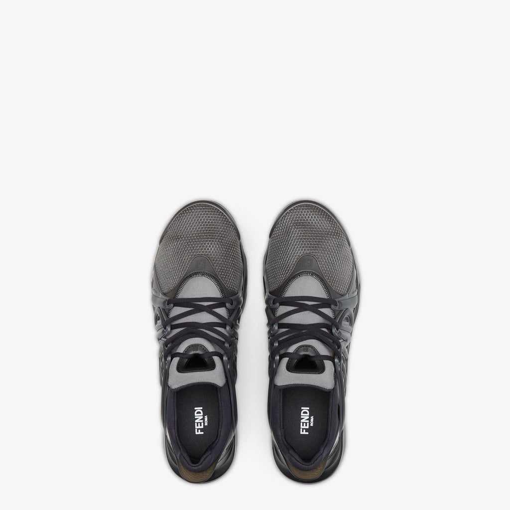 Fendi Flow Sneakers - Dark Grey Mesh & Black Sculpted Logo Cage