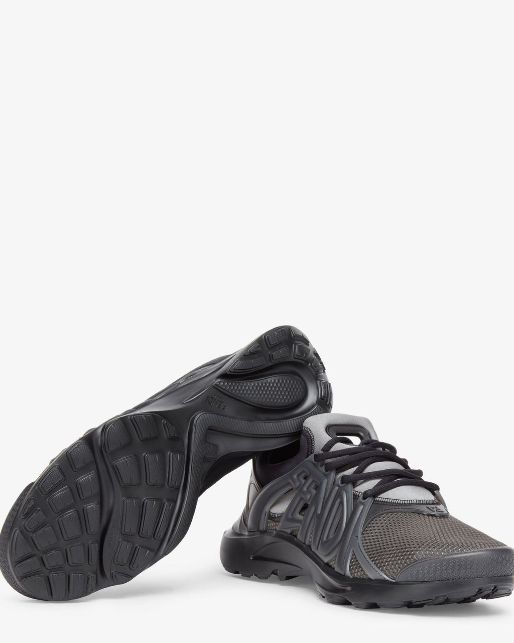 Fendi Flow Sneakers - Dark Grey Mesh & Black Sculpted Logo Cage